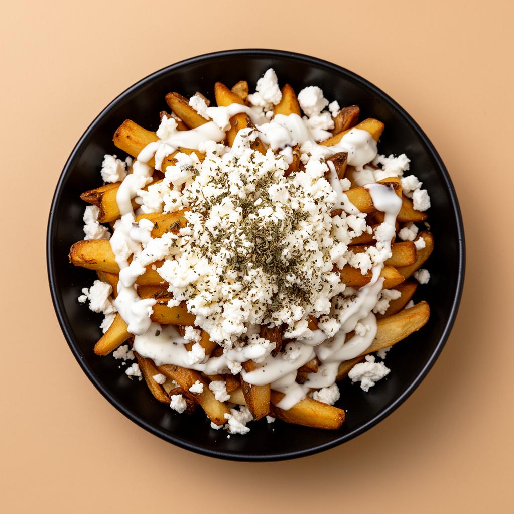 Loaded fries served in a restaurant bowl